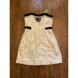 NEW 258$ Lilly Pulitzer Christine Sneak A Peak Gold Strapless Dress Size 10